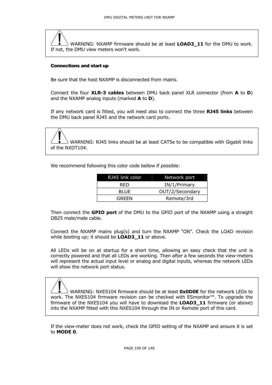 Connections and start up, Onnections and start up | Nexo NUAR User Manual | Page 109 / 140