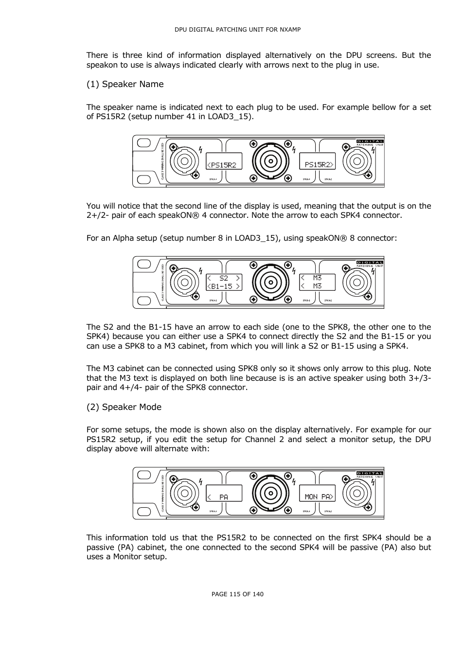 1) speaker name, 2) speaker mode | Nexo NUAR User Manual | Page 115 / 140
