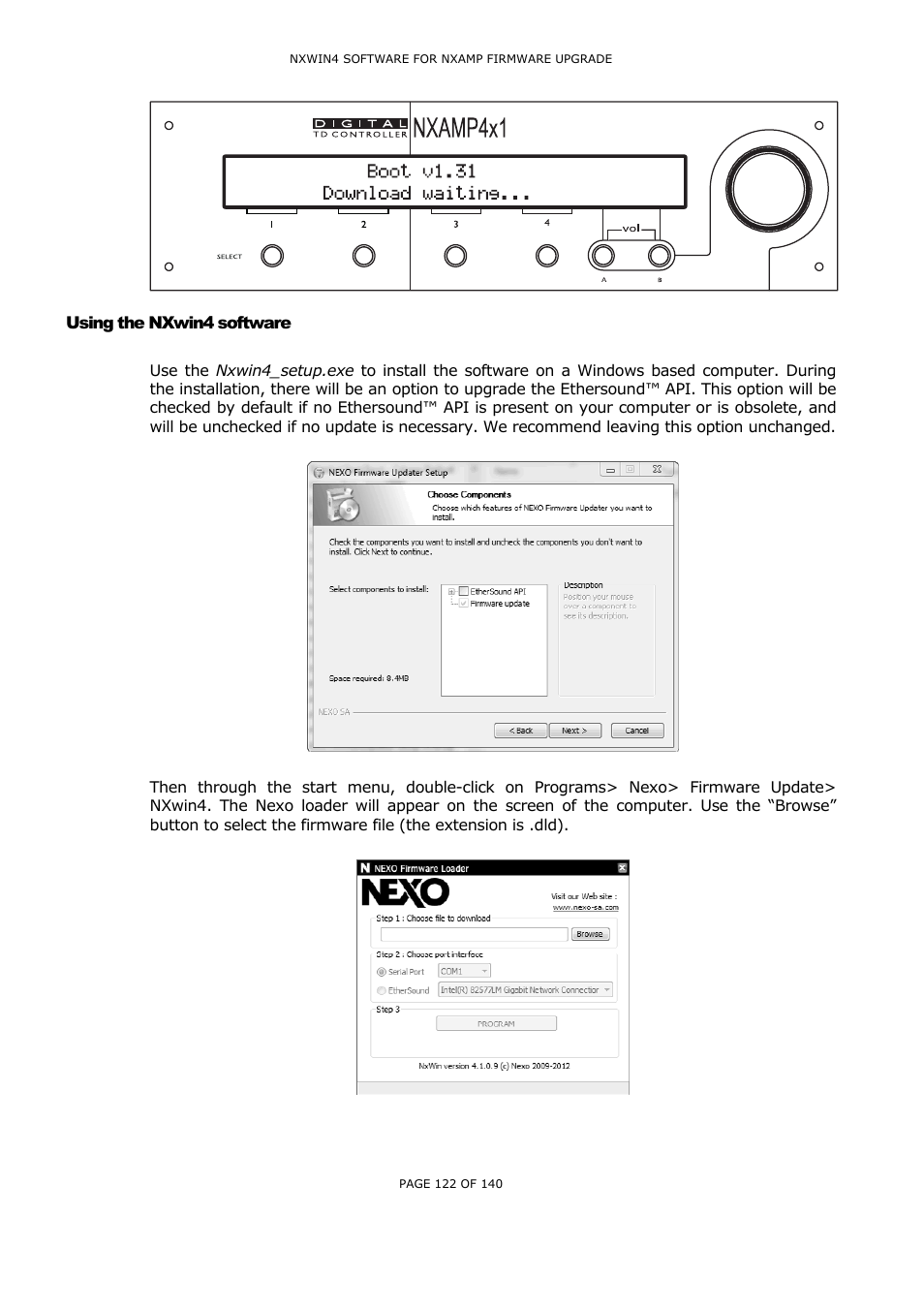 Using the nxwin4 software, Sing the, Software | Nexo NUAR User Manual | Page 122 / 140