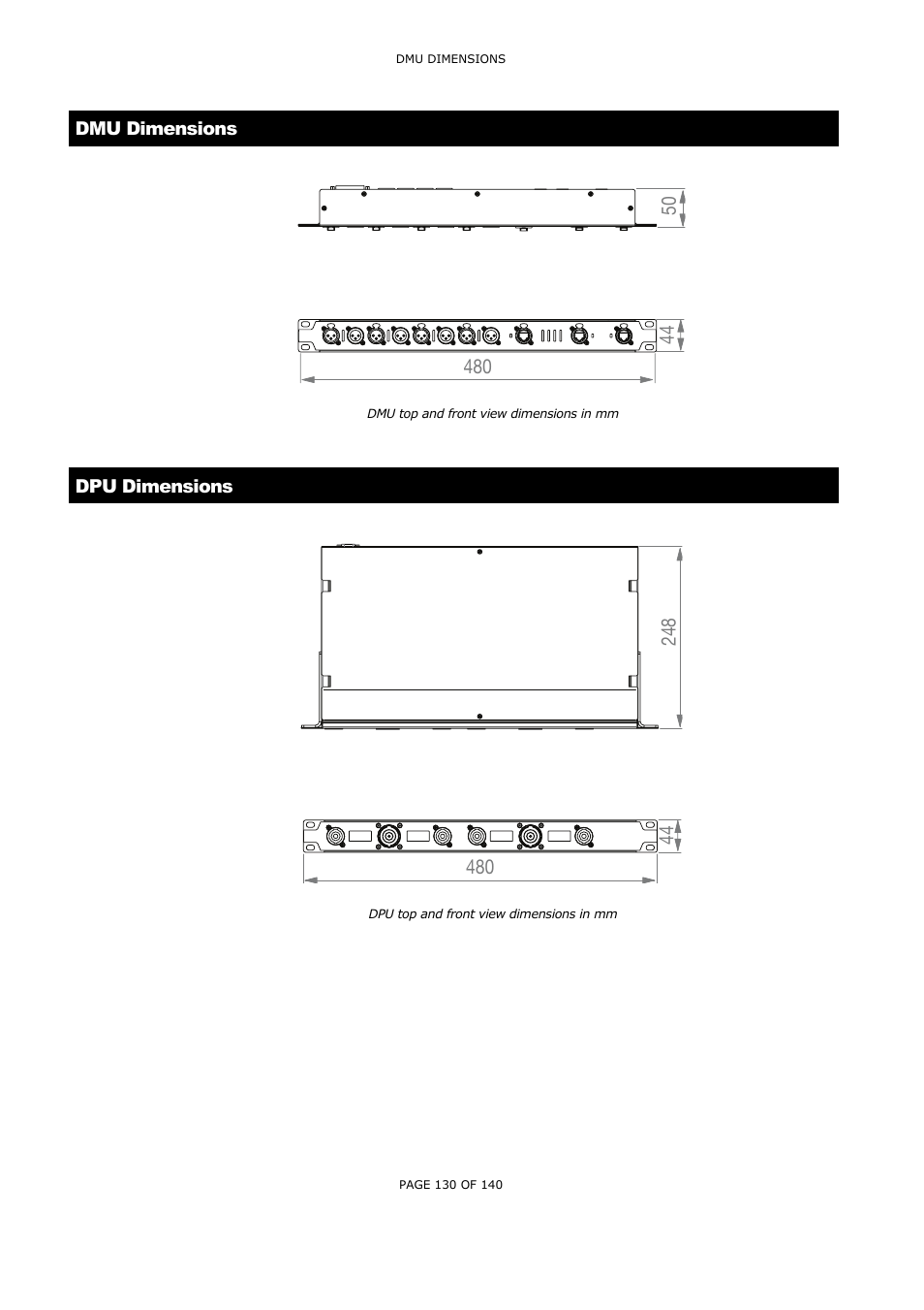 Dmu dimensions, Dpu dimensions | Nexo NUAR User Manual | Page 130 / 140