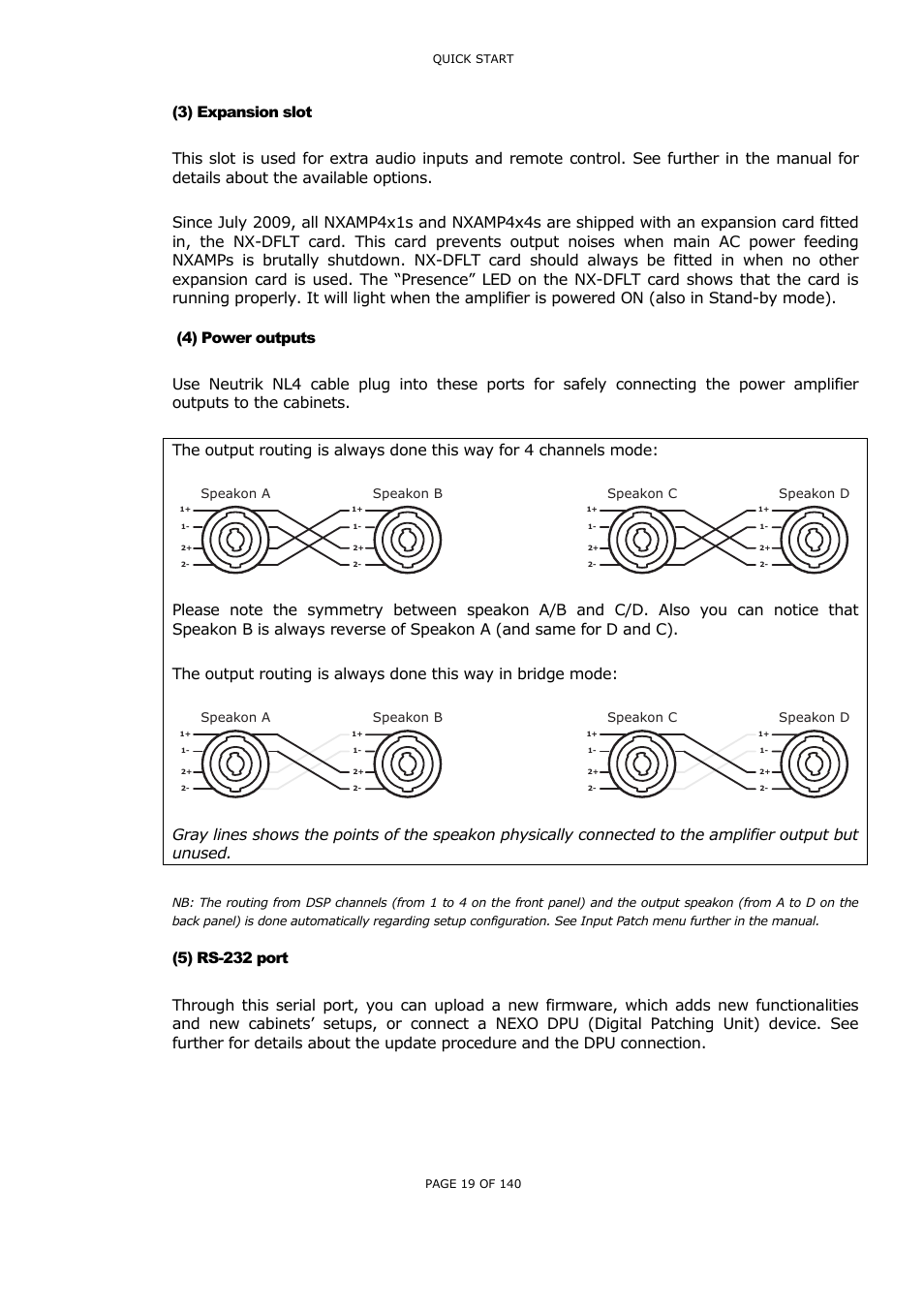 3) expansion slot, 4) power outputs, 5) rs-232 port | Xpansion slot, Ower outputs, Rs-232, Port | Nexo NUAR User Manual | Page 19 / 140