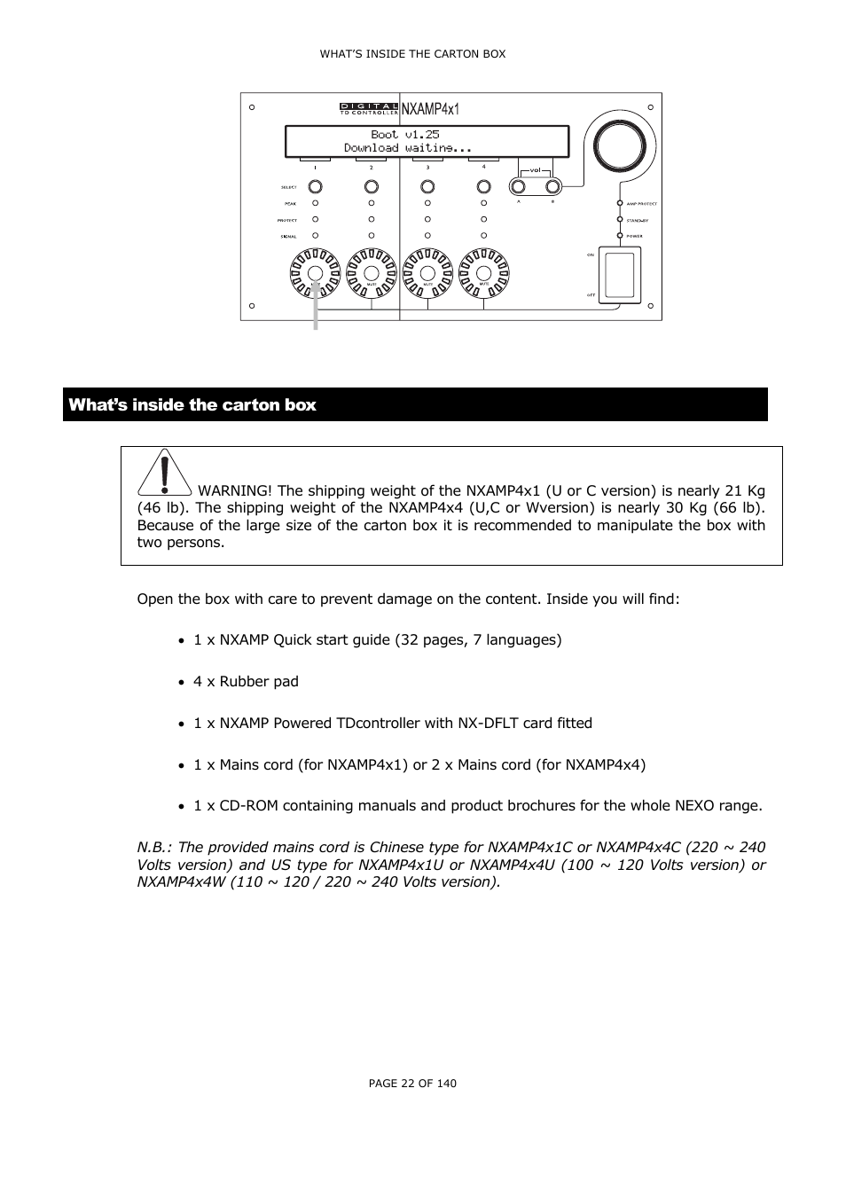What’s inside the carton box | Nexo NUAR User Manual | Page 22 / 140