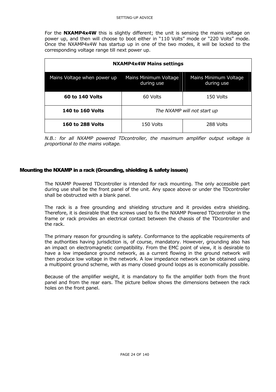 Ounting the, Nxamp, In a rack | Rounding, Shielding, Safety issues | Nexo NUAR User Manual | Page 24 / 140