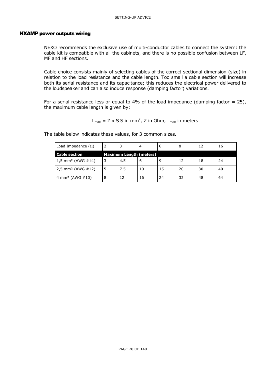 Nxamp power outputs wiring, Nxamp, Power outputs wiring | Nexo NUAR User Manual | Page 28 / 140