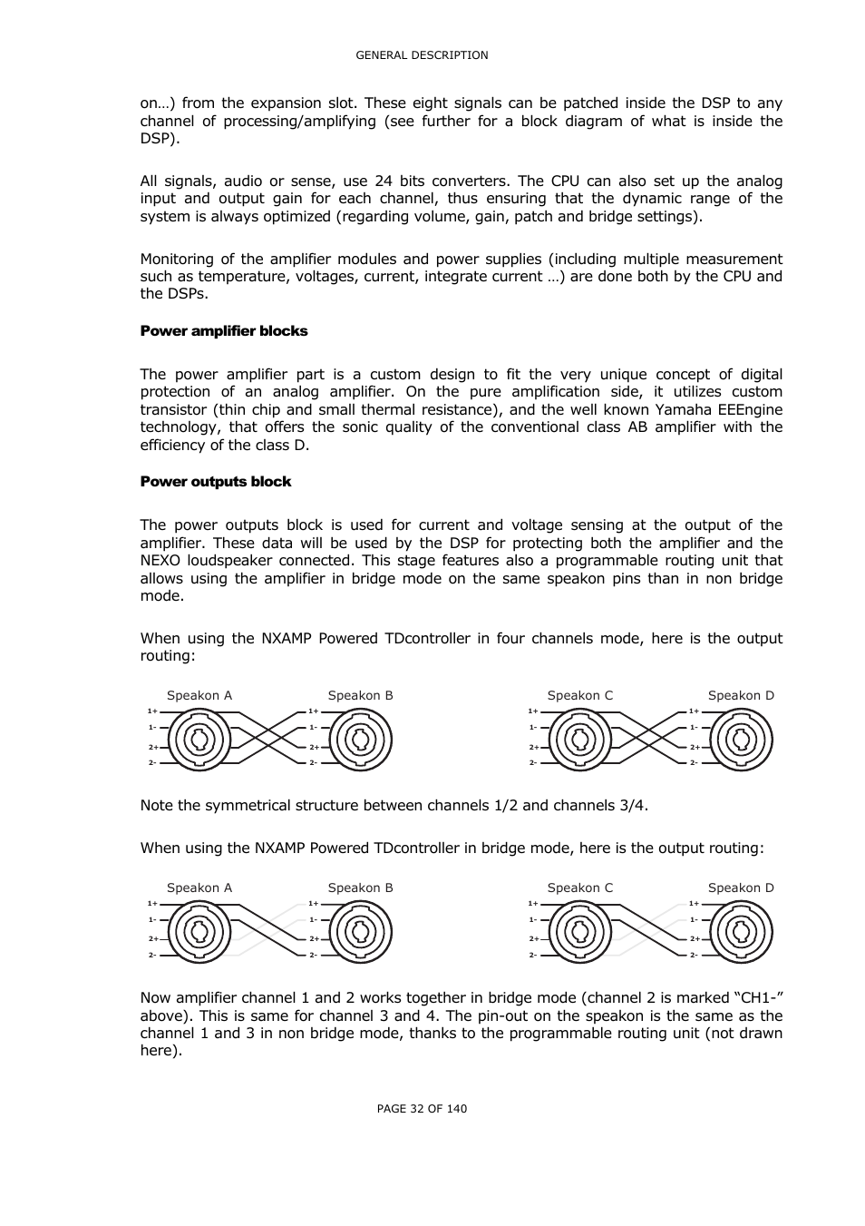 Power amplifier blocks, Power outputs block, Ower amplifier blocks | Ower outputs block | Nexo NUAR User Manual | Page 32 / 140