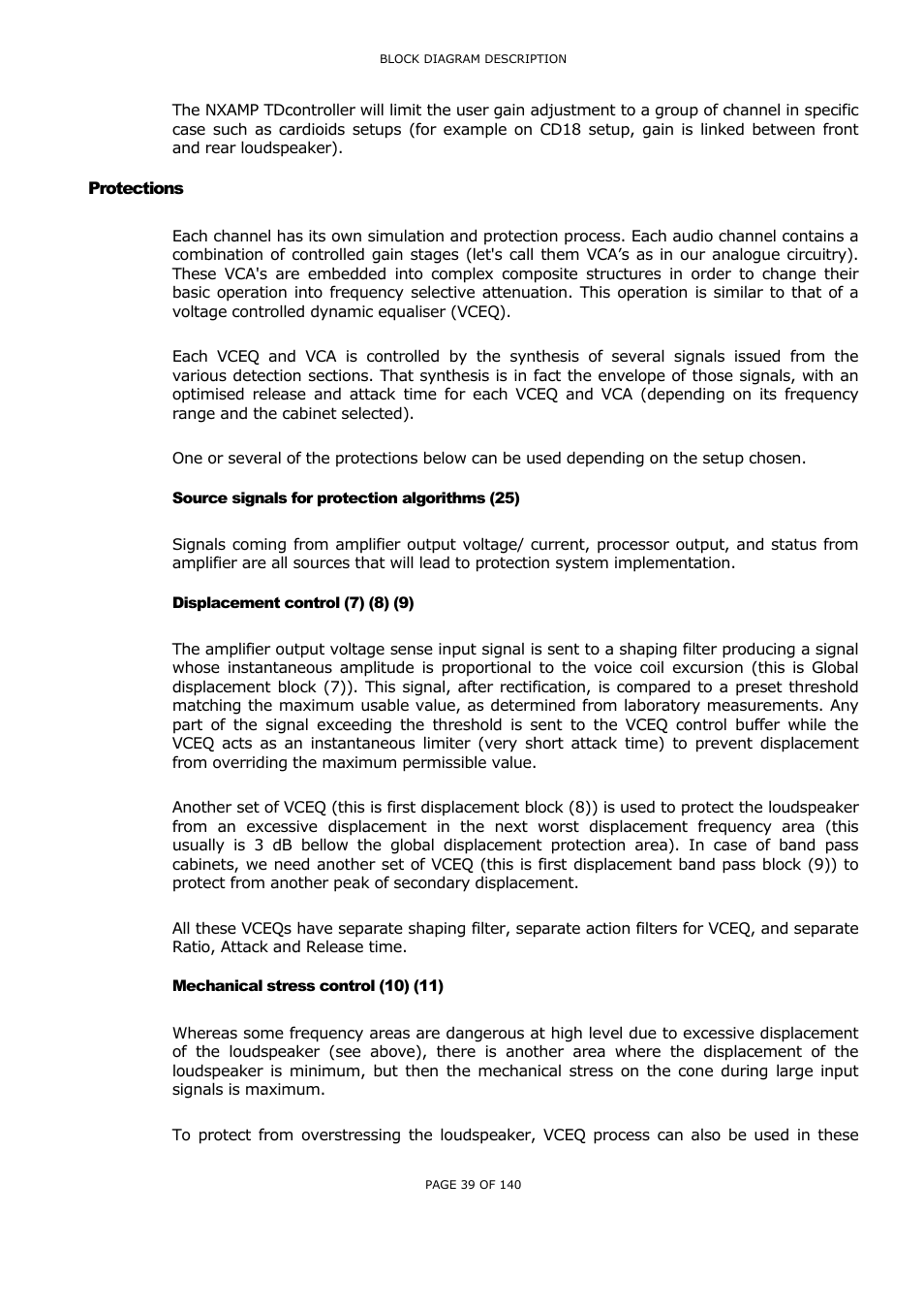 Protections, Source signals for protection algorithms (25), Displacement control (7) (8) (9) | Mechanical stress control (10) (11), Rotections, Ource signals for protection algorithms, Isplacement control, Echanical stress control | Nexo NUAR User Manual | Page 39 / 140