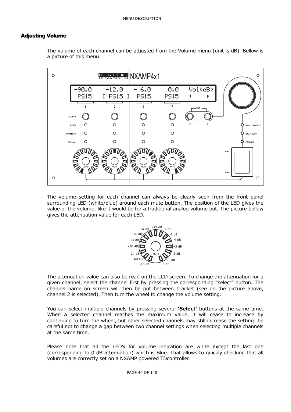 Adjusting volume, Djusting, Olume | Nexo NUAR User Manual | Page 44 / 140