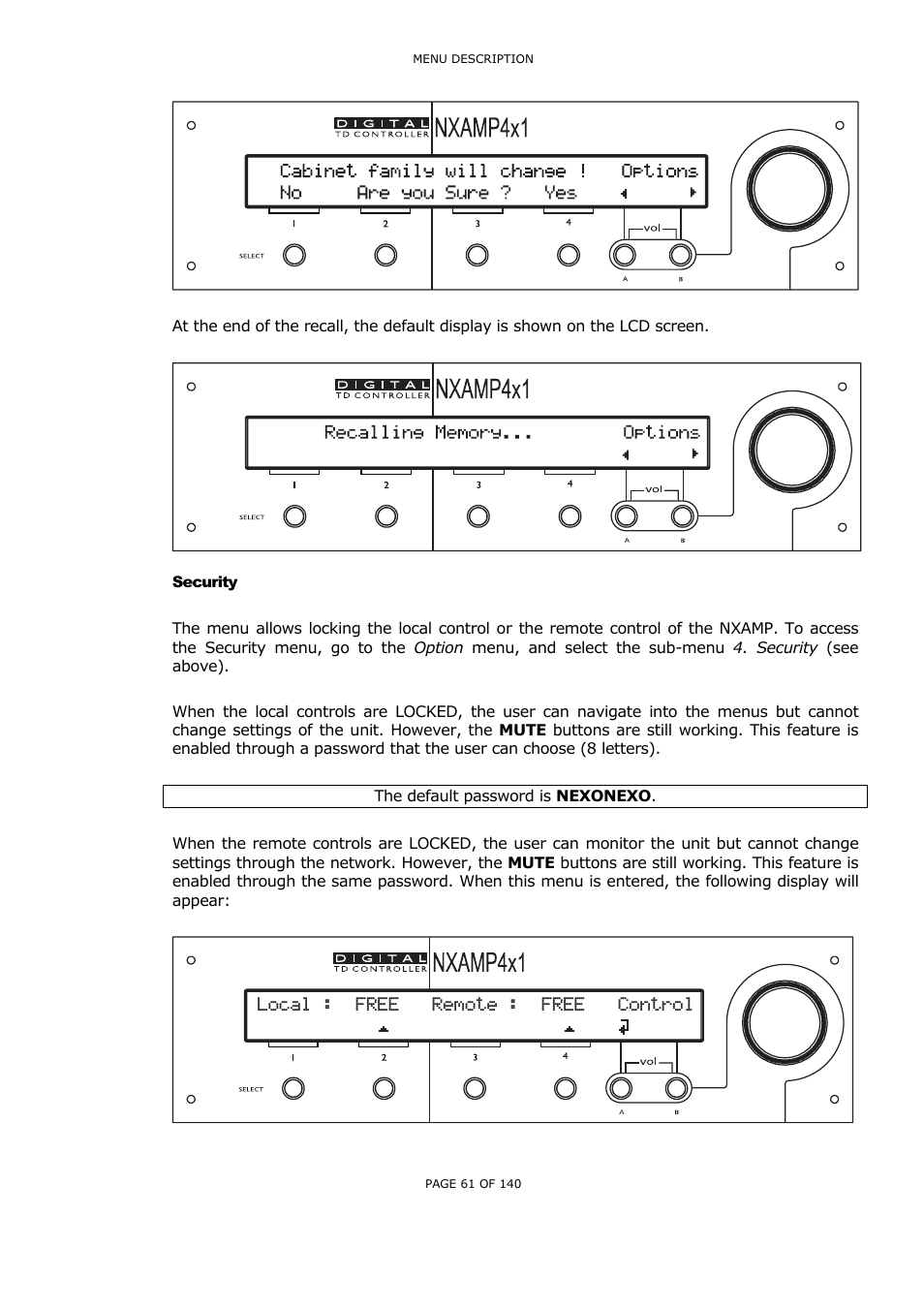 Security, Ecurity | Nexo NUAR User Manual | Page 61 / 140