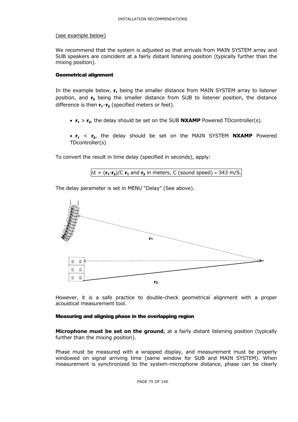 Geometrical alignment, Eometrical alignment, Specified meters or feet). • r | And r | Nexo NUAR User Manual | Page 75 / 140