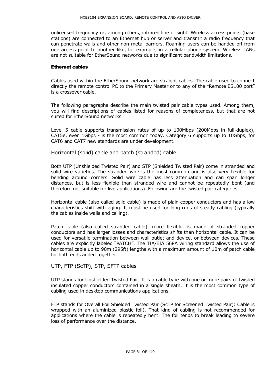 Ethernet cables, Utp, ftp (sctp), stp, sftp cables, Thernet cables | Nexo NUAR User Manual | Page 81 / 140