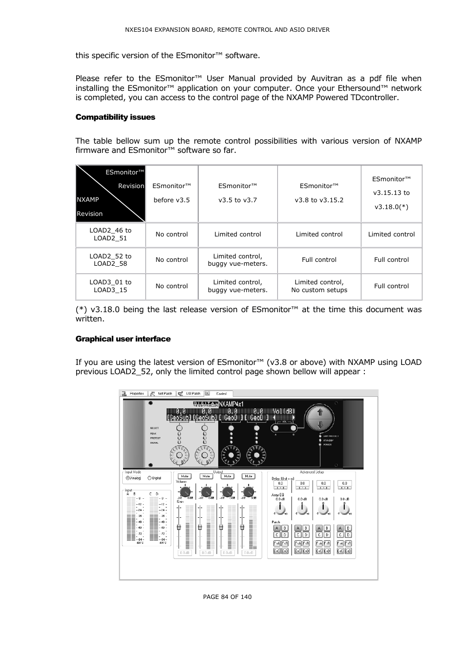 Compatibility issues, Graphical user interface, Ompatibility issues | Raphical user interface | Nexo NUAR User Manual | Page 84 / 140