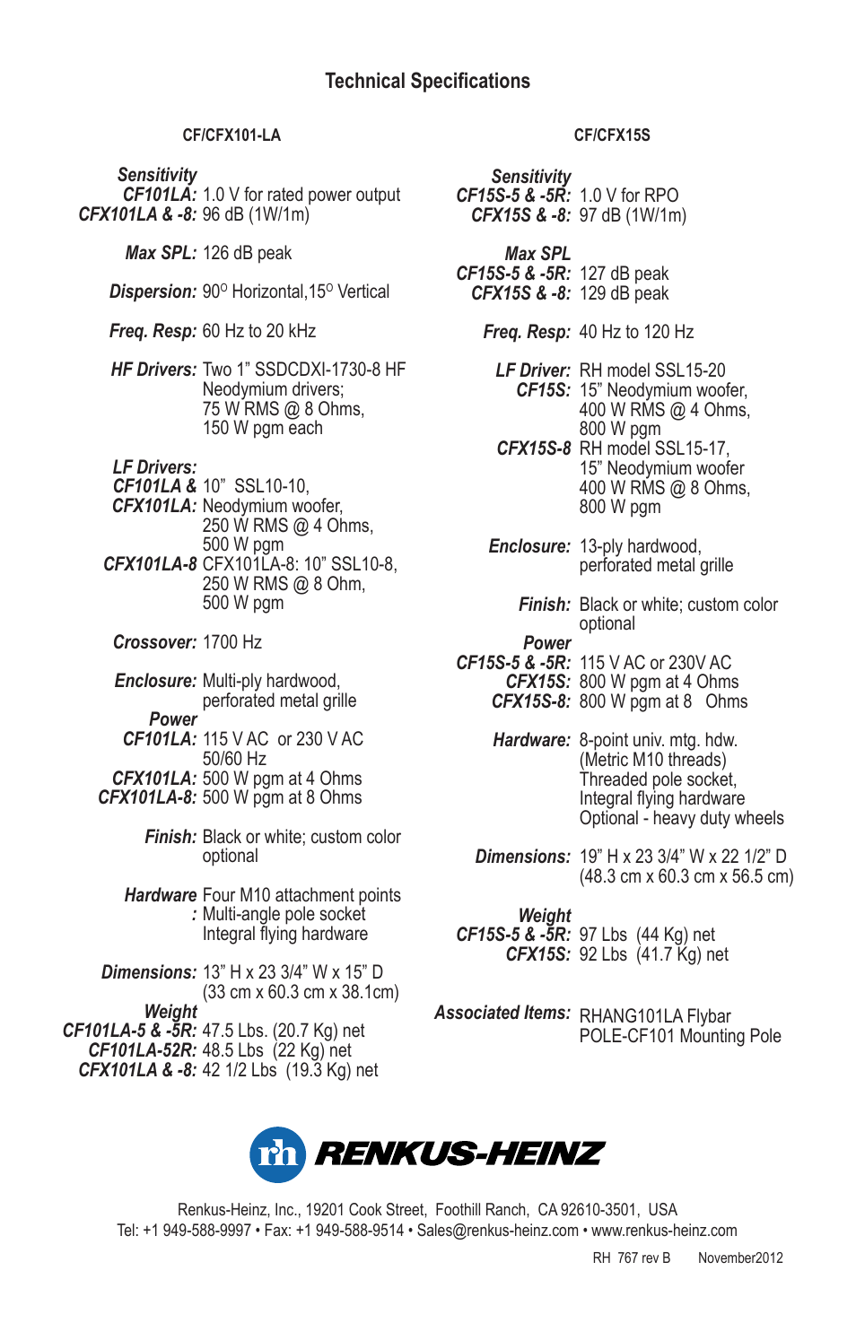 Renkus-Heinz CF101LA User Manual | Page 12 / 12