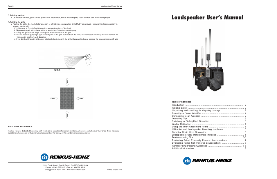 Loudspeaker user’s manual | Renkus-Heinz Loudspeaker User Manual | Page 8 / 8