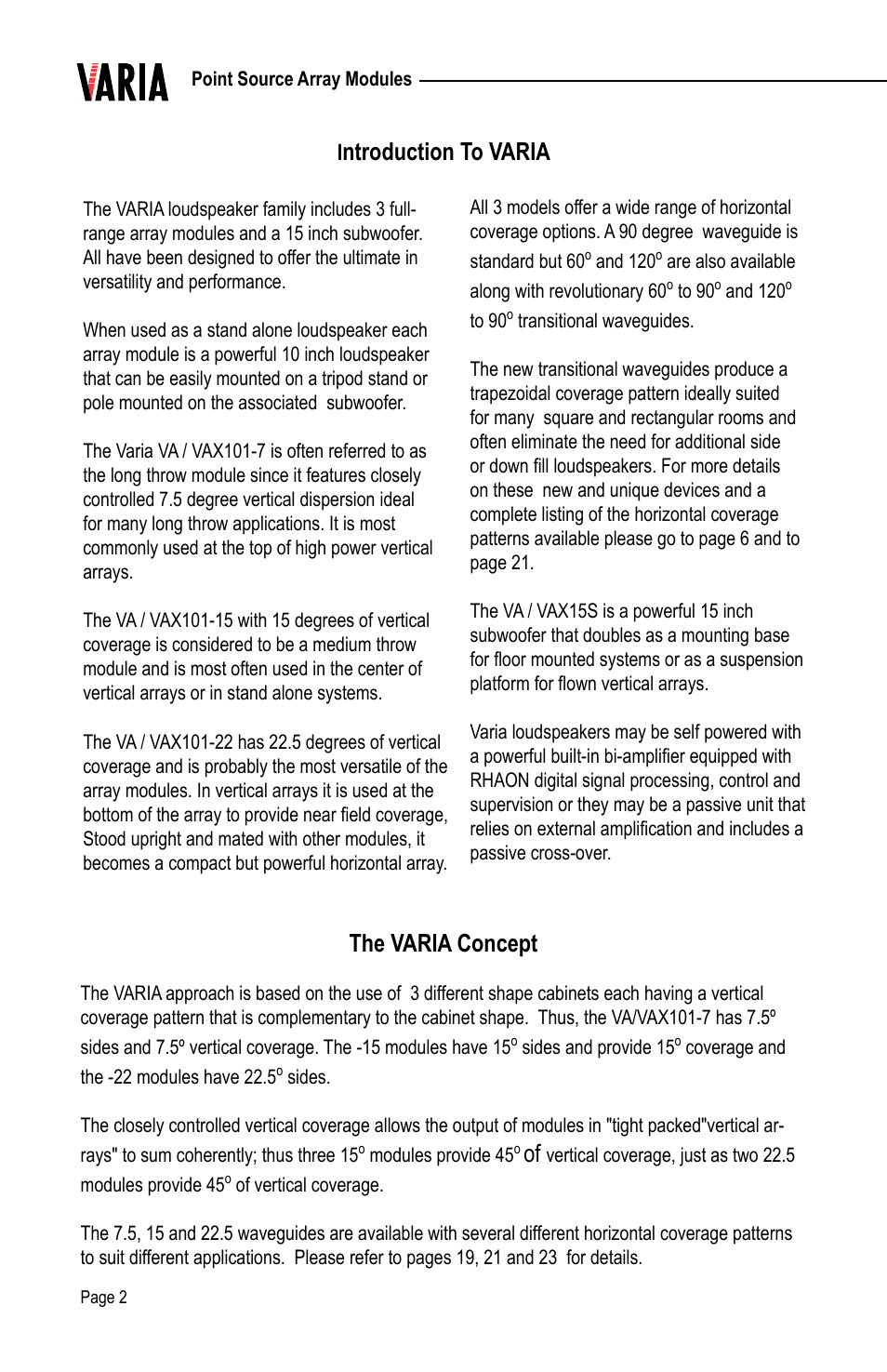 Ntroduction to varia, The varia concept | Renkus-Heinz VAX15S User Manual | Page 2 / 24