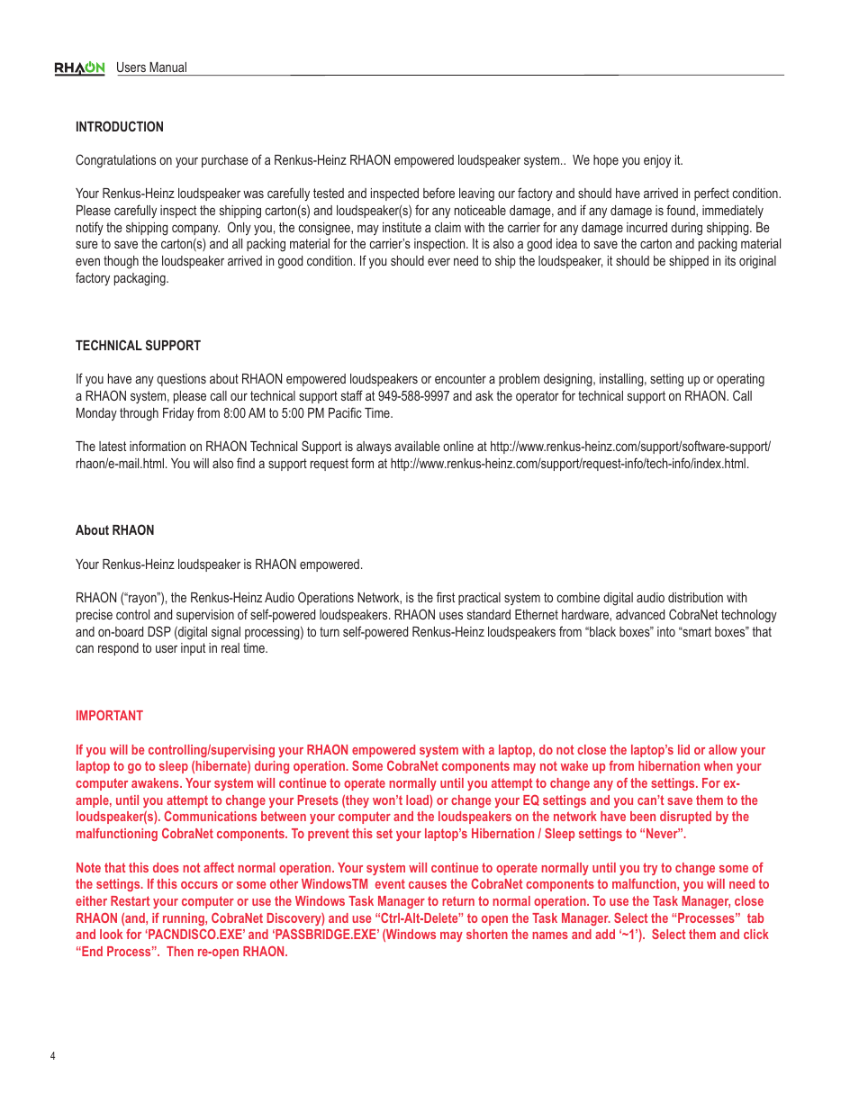 Renkus-Heinz RHAON 32-Bit User Manual | Page 4 / 58