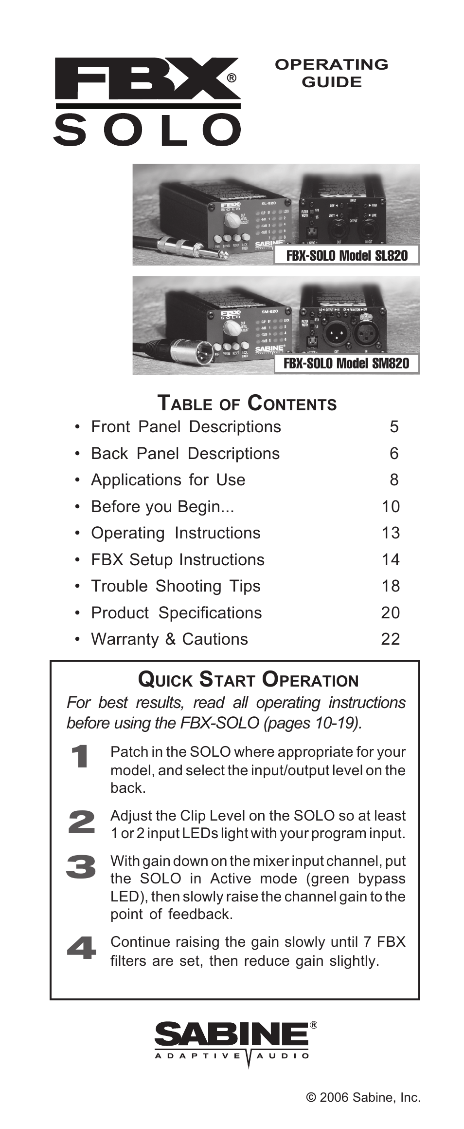 SABINE FBX-SOLO SL820 User Manual | 24 pages