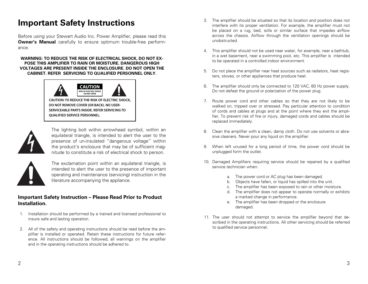 Important safety instructions | Stewart Audio AV25-2 User Manual | Page 2 / 10