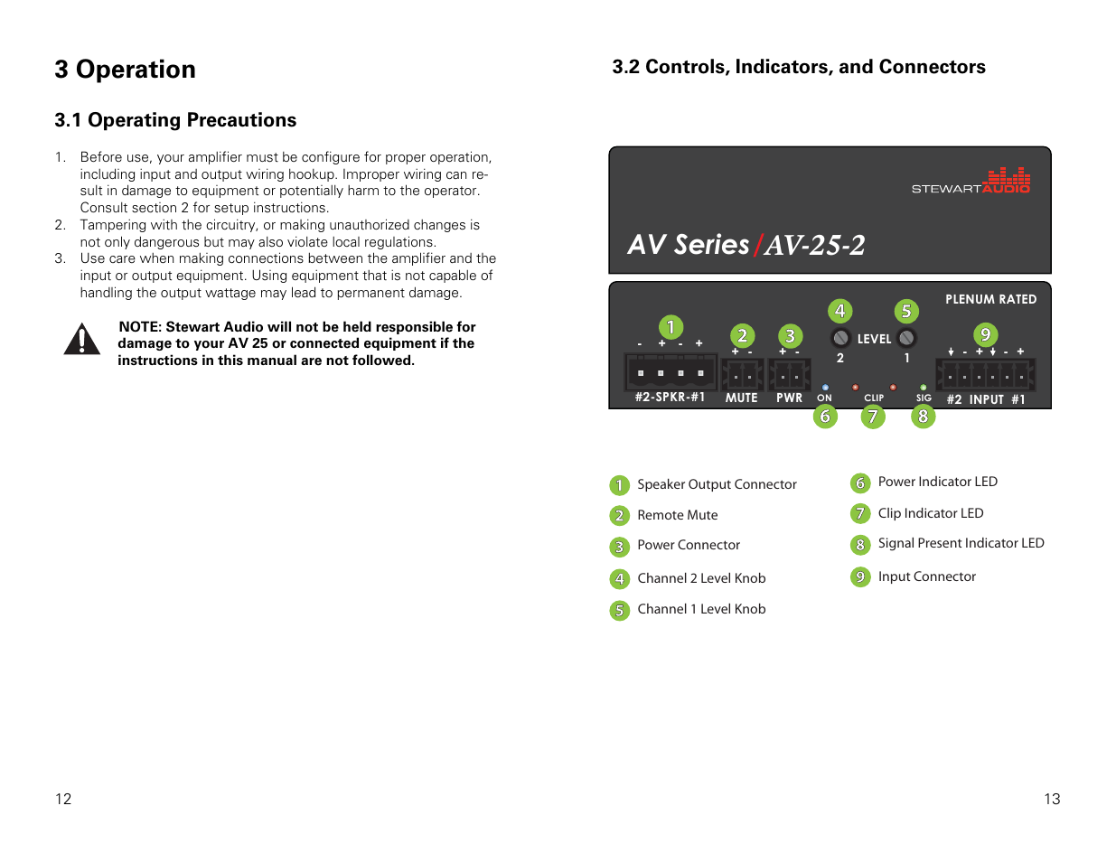 Av-25-2, Av series, 3 operation | Stewart Audio AV25-2 User Manual | Page 7 / 10