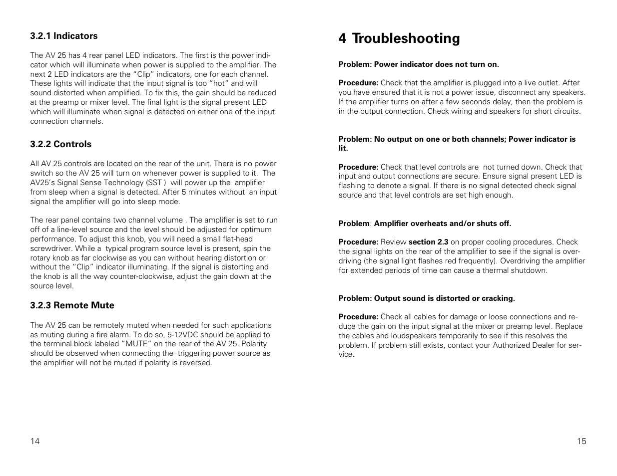 4 troubleshooting | Stewart Audio AV25-2 User Manual | Page 8 / 10
