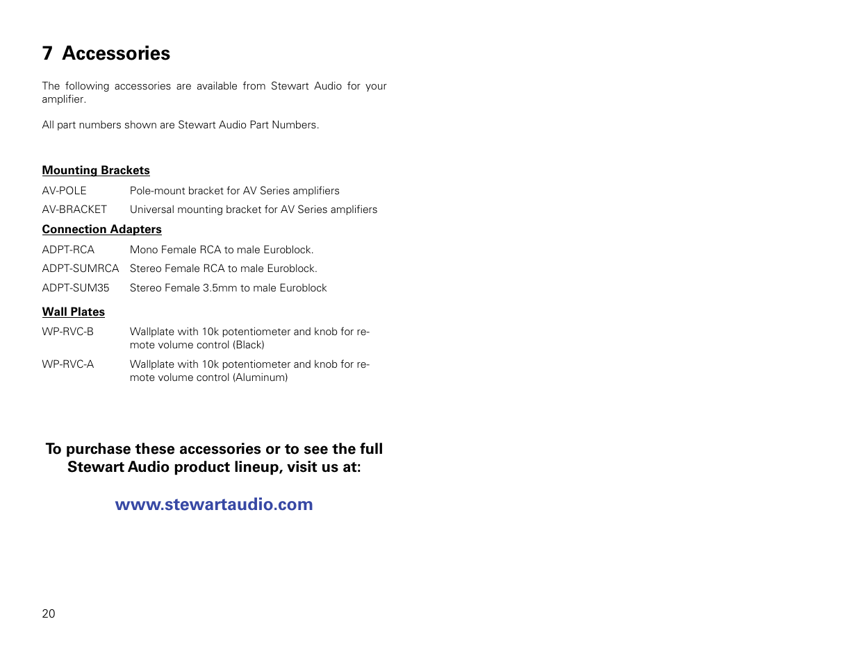 7 accessories | Stewart Audio AV30MX-2 User Manual | Page 11 / 11