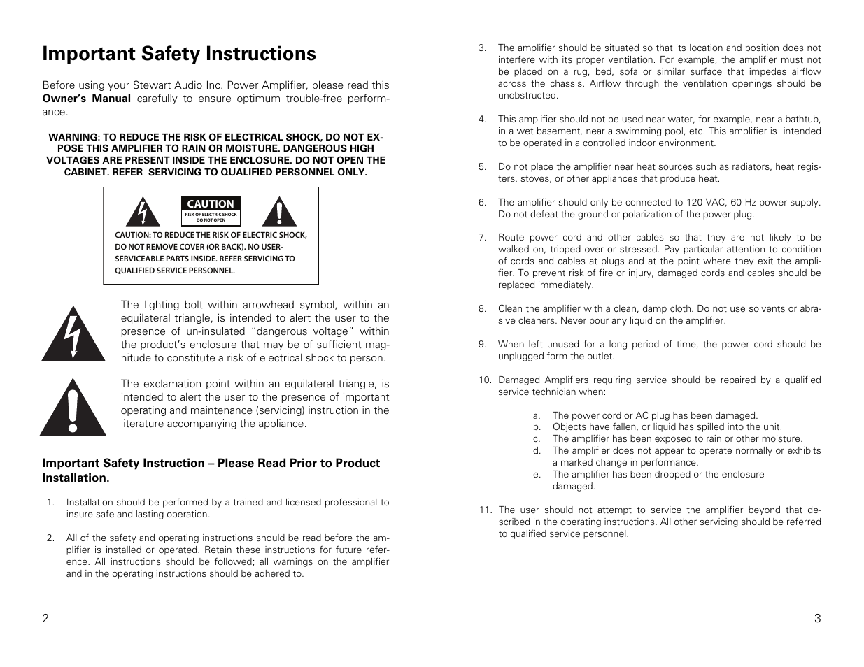 Important safety instructions | Stewart Audio AV30MX-2 User Manual | Page 2 / 11