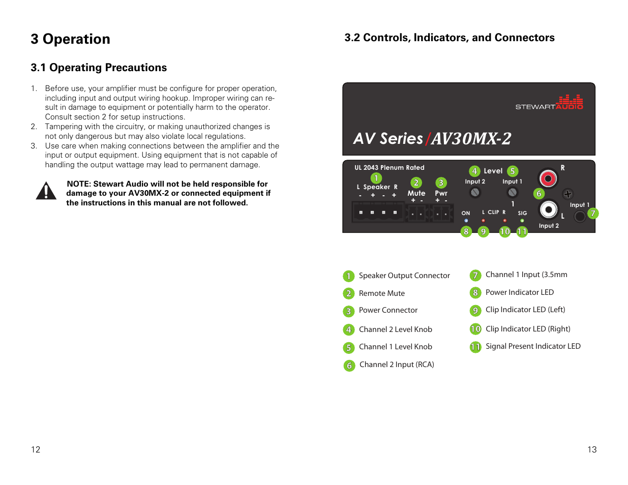 Av30mx-2, Av series, 3 operation | Stewart Audio AV30MX-2 User Manual | Page 7 / 11
