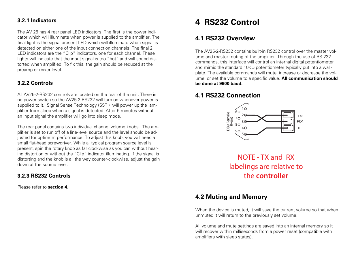 4 rs232 control | Stewart Audio AV25-2 RS232 User Manual | Page 8 / 12