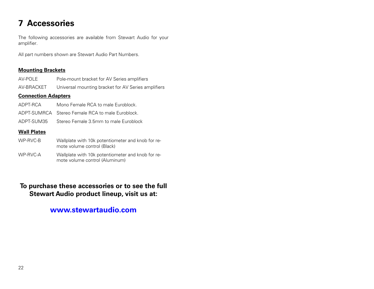 7 accessories | Stewart Audio CVA50-1 User Manual | Page 12 / 12