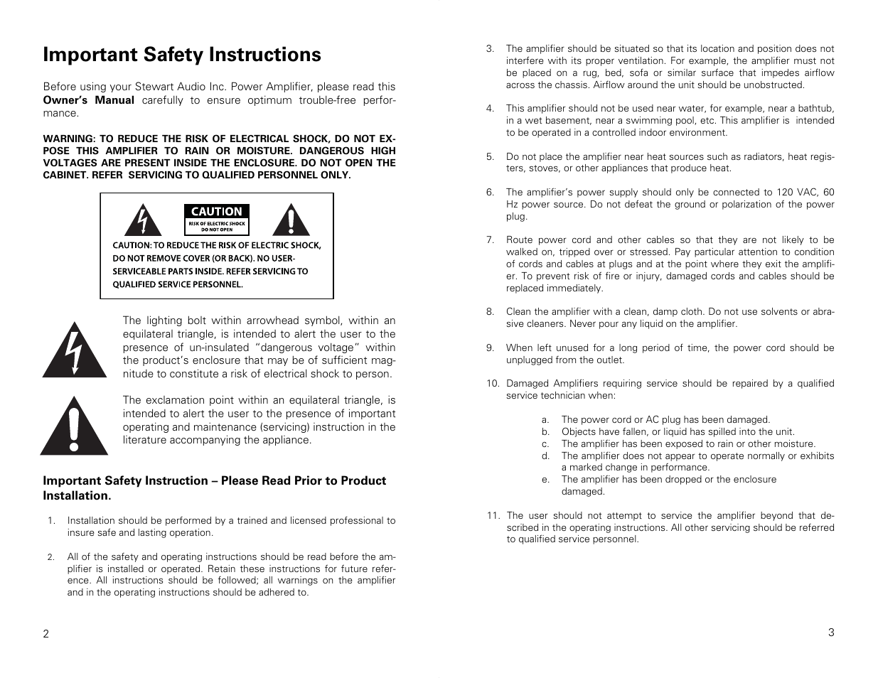 Important safety instructions | Stewart Audio CVA50-1 Priority PA User Manual | Page 2 / 14