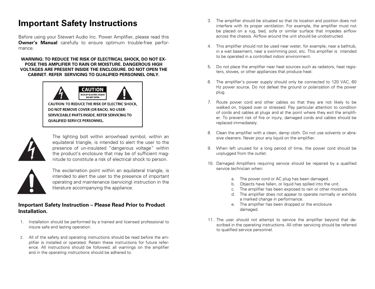 Important safety instructions | Stewart Audio CVA50-1 NET+ User Manual | Page 2 / 13