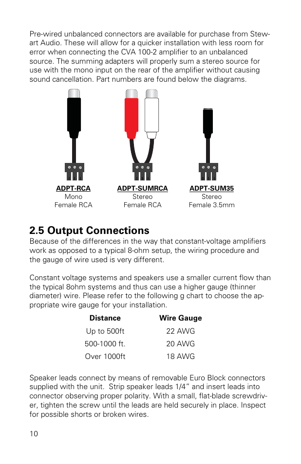 5 output connections | Stewart Audio CVA100-2 User Manual | Page 10 / 28