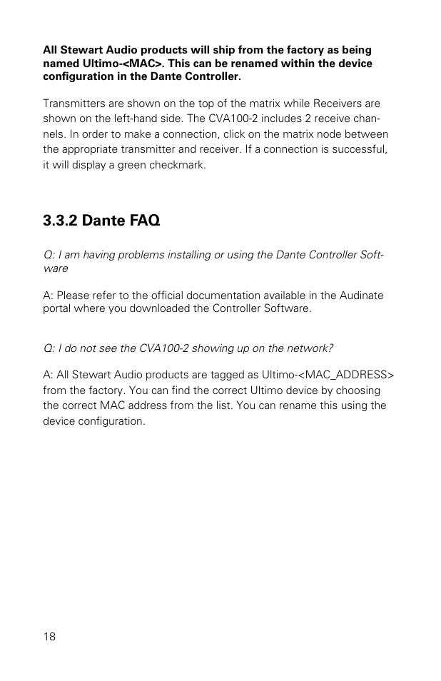 2 dante faq | Stewart Audio CVA100-2 User Manual | Page 18 / 28