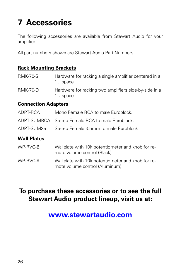 7 accessories | Stewart Audio CVA100-2 User Manual | Page 26 / 28