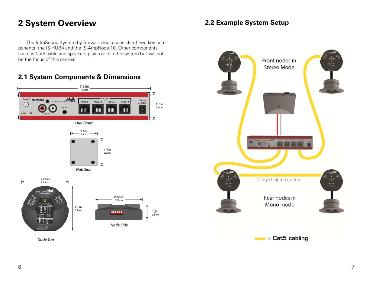 2 system overview, 1 system components & dimensions, 2 example system setup | Stewart Audio IS-AmpNode-10 User Manual | Page 4 / 10