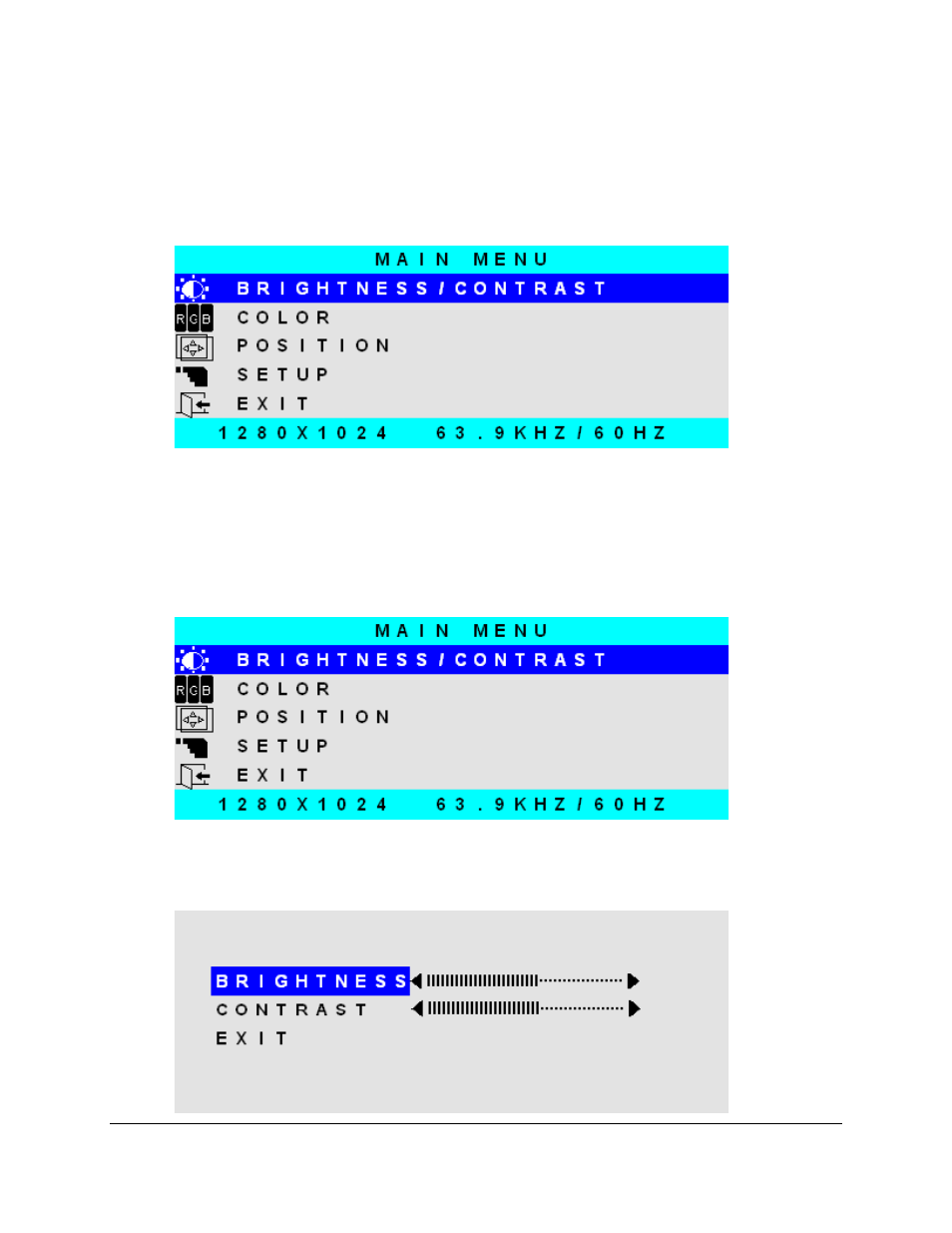 Main menu, Brightness/contrast, Brightness | Nematron M-Series Monitors User Manual | Page 21 / 33