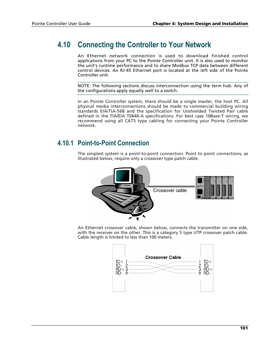 Connecting the controller to your network, Point-to-point connection, 10 connecting the controller to your network | 1 point-to-point connection | Nematron Pointe Controller User Manual | Page 103 / 441