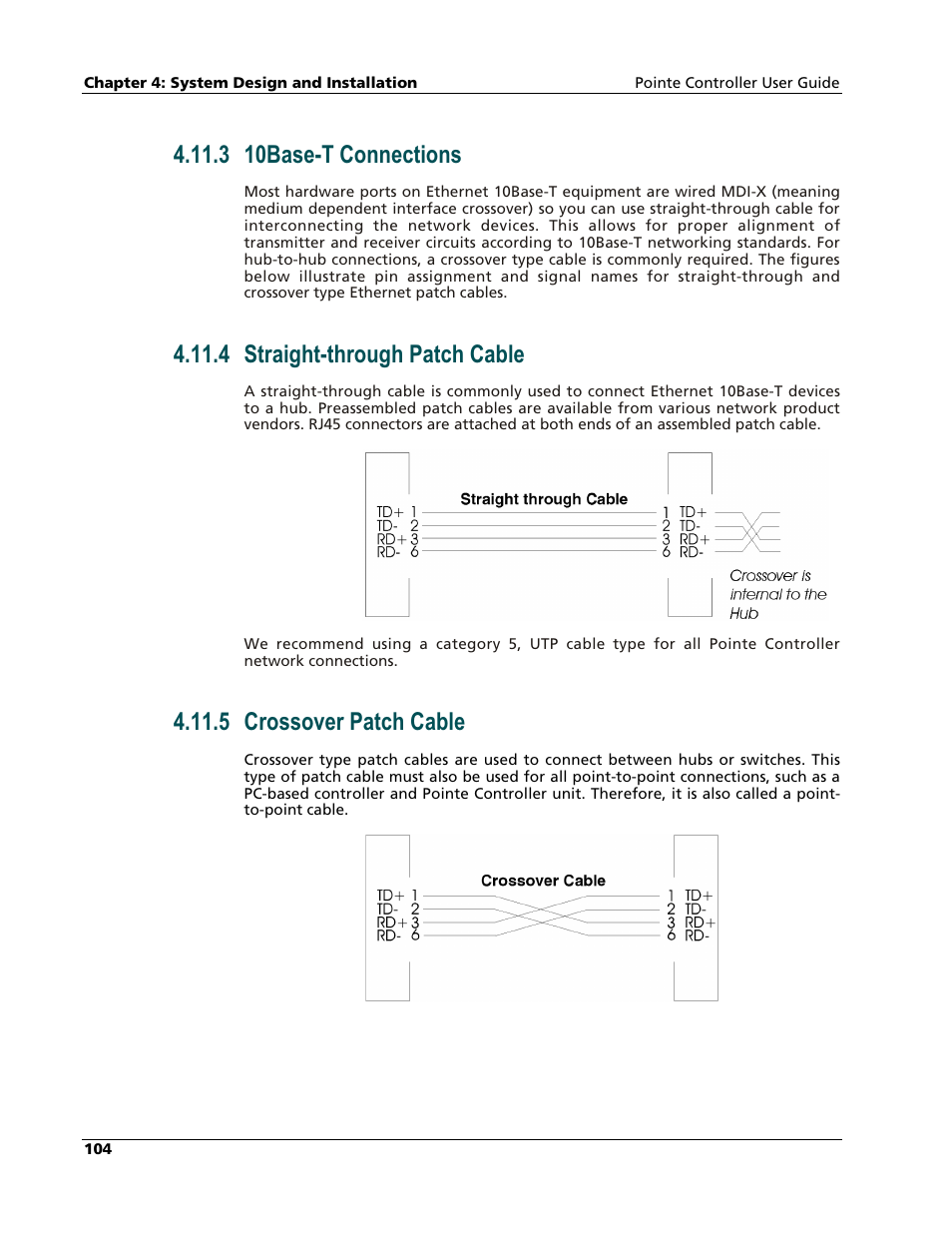 10base-t connections, Straight-through patch cable, Crossover patch cable | 3 10base-t connections, 4 straight-through patch cable, 5 crossover patch cable | Nematron Pointe Controller User Manual | Page 106 / 441