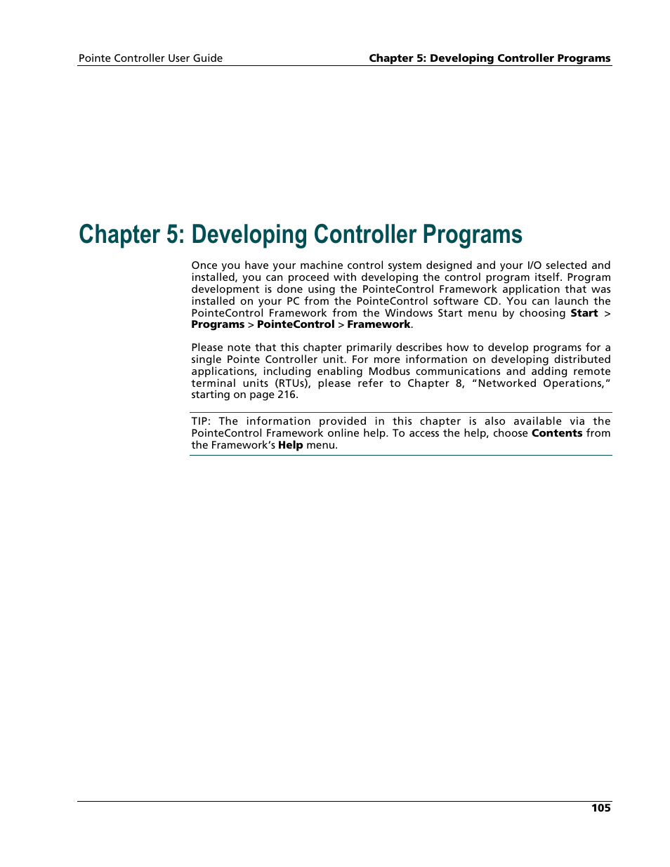 Developing controller programs, Chapter 5: developing controller programs | Nematron Pointe Controller User Manual | Page 107 / 441