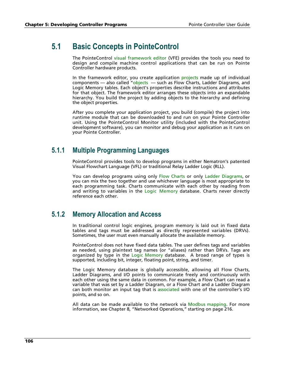 Basic concepts in pointecontrol, Multiple programming languages, Memory allocation and access | 1 basic concepts in pointecontrol, 1 multiple programming languages | Nematron Pointe Controller User Manual | Page 108 / 441