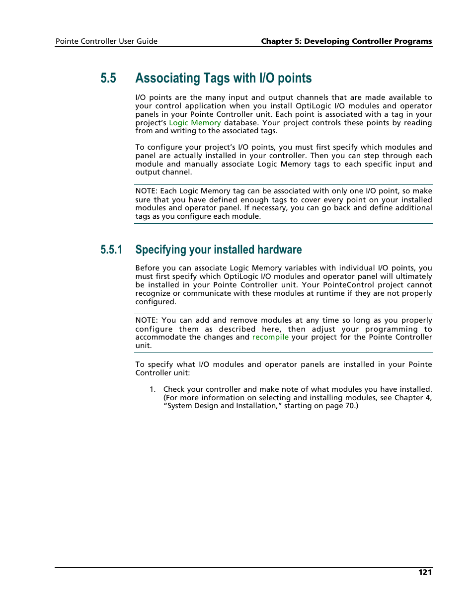 Associating tags with i/o points, Specifying your installed hardware, 5 associating tags with i/o points | 1 specifying your installed hardware | Nematron Pointe Controller User Manual | Page 123 / 441