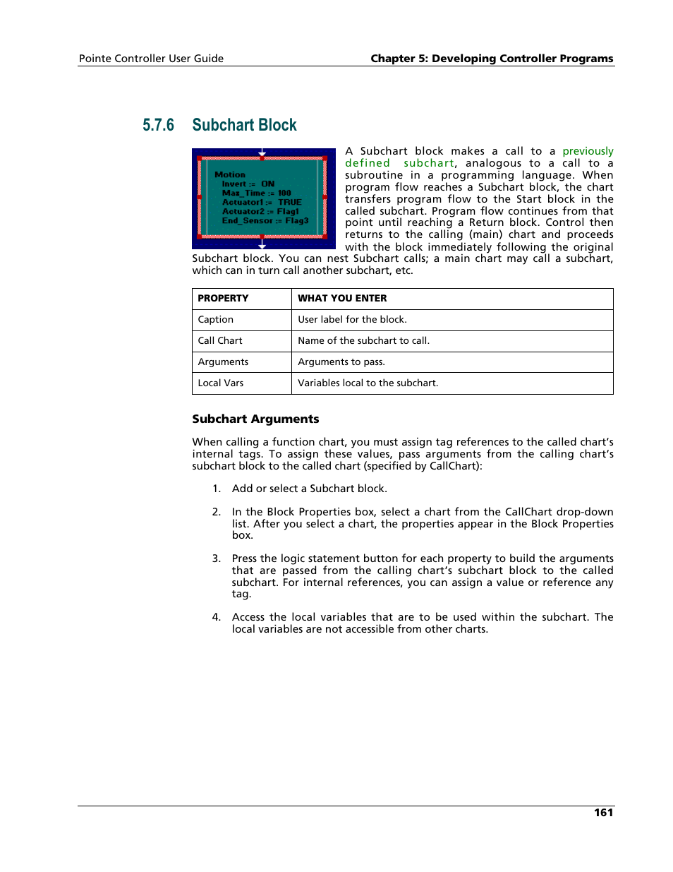 Subchart block, 6 subchart block | Nematron Pointe Controller User Manual | Page 163 / 441