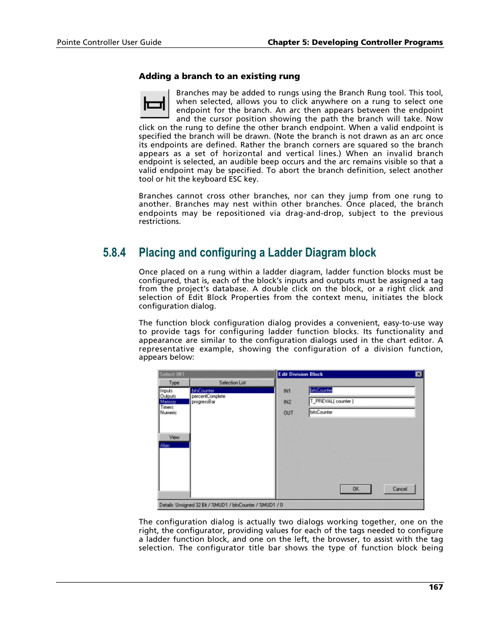 Placing and configuring a ladder diagram block, 4 placing and configuring a ladder diagram block | Nematron Pointe Controller User Manual | Page 169 / 441