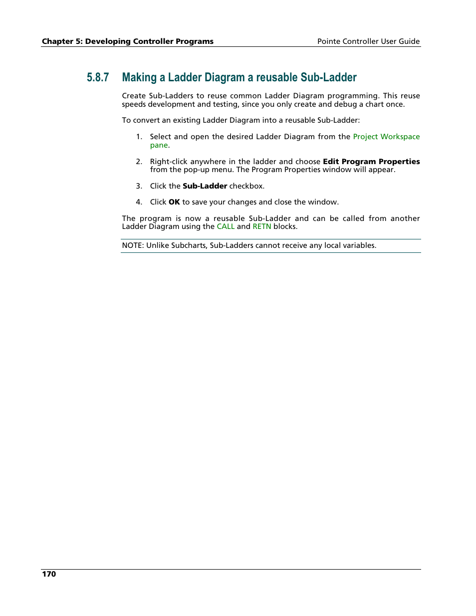 Making a ladder diagram a reusable sub-ladder, 7 making a ladder diagram a reusable sub-ladder | Nematron Pointe Controller User Manual | Page 172 / 441