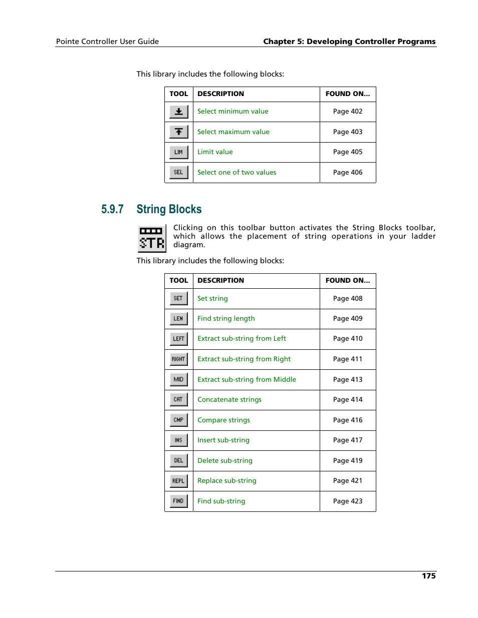 String blocks, 7 string blocks | Nematron Pointe Controller User Manual | Page 177 / 441
