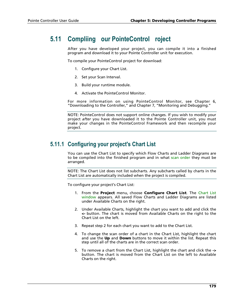 Compiling your pointecontrol project, Configuring your project's chart list, 11 compliing your pointecontrol project | 1 configuring your project's chart list | Nematron Pointe Controller User Manual | Page 181 / 441