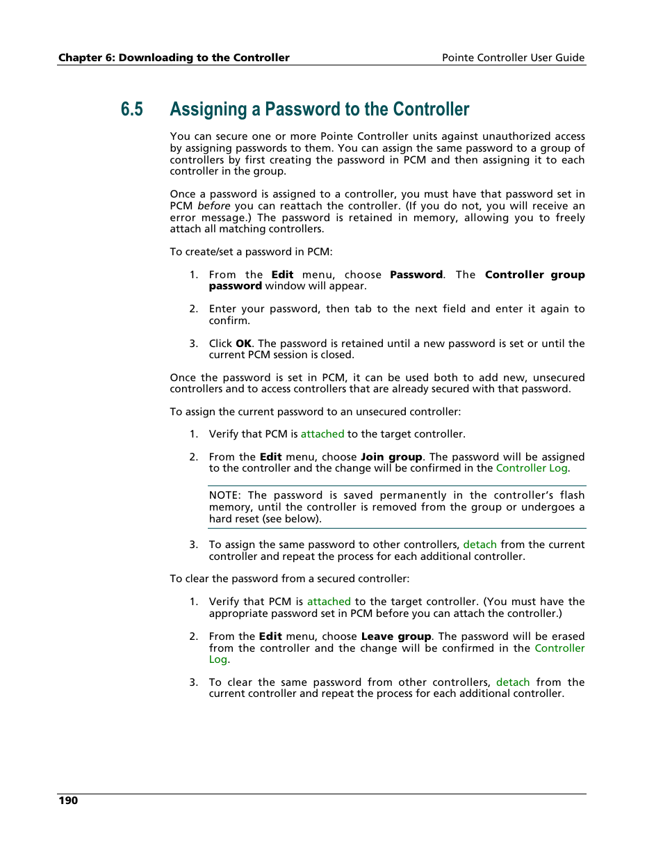 Assigning a password to the controller, 5 assigning a password to the controller | Nematron Pointe Controller User Manual | Page 192 / 441