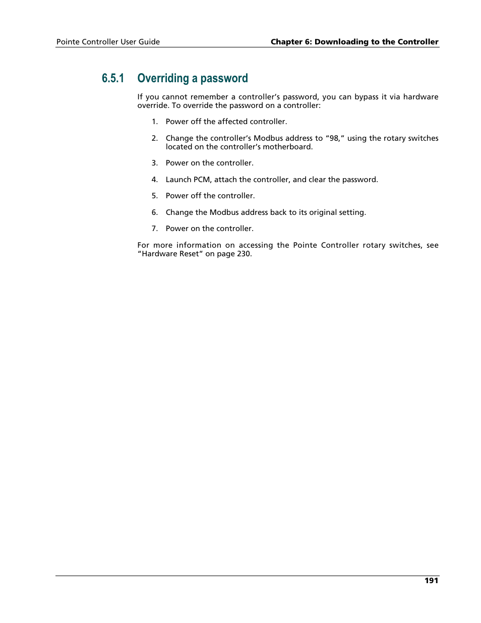 Overriding a password, 1 overriding a password | Nematron Pointe Controller User Manual | Page 193 / 441