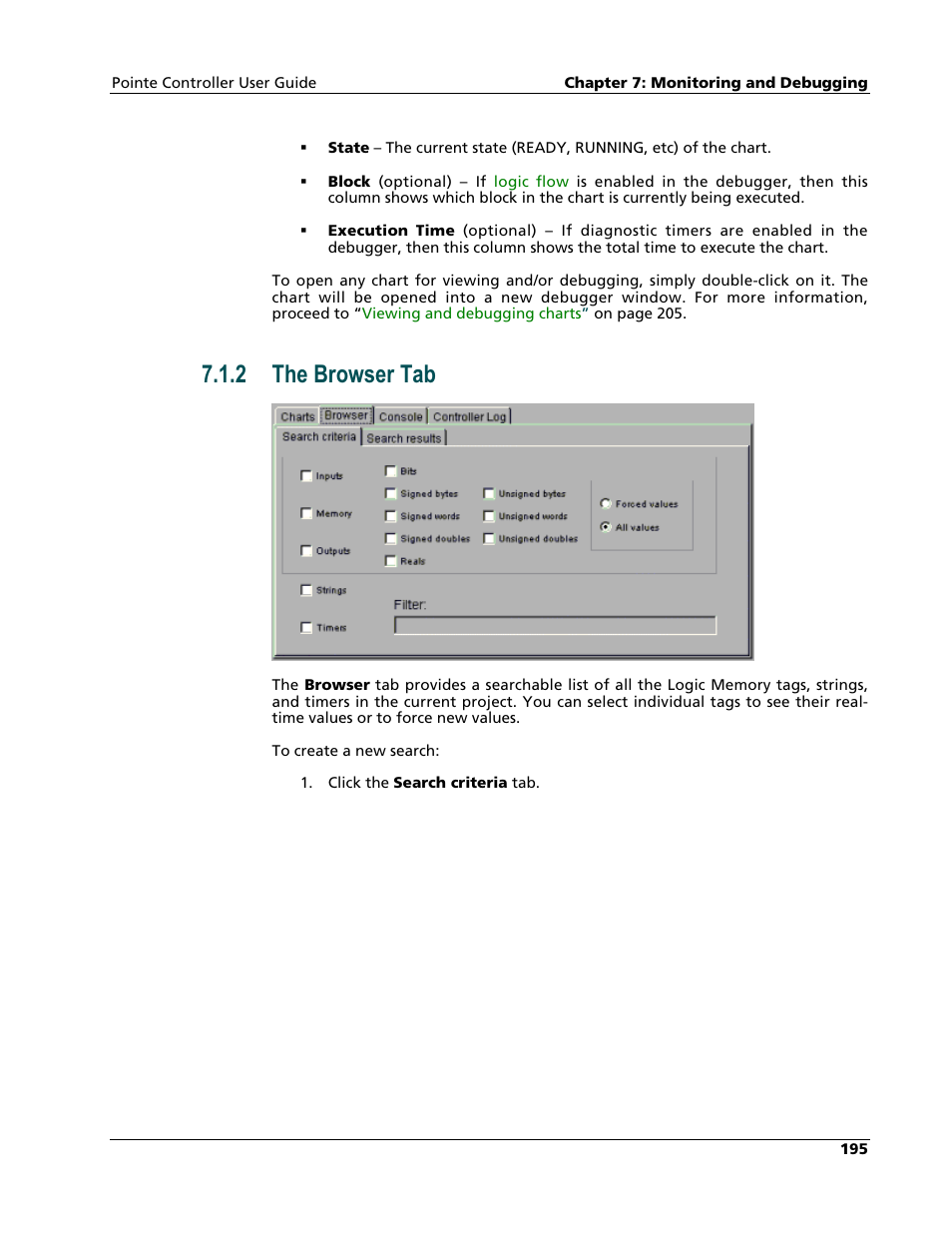 The browser tab, 2 the browser tab | Nematron Pointe Controller User Manual | Page 197 / 441