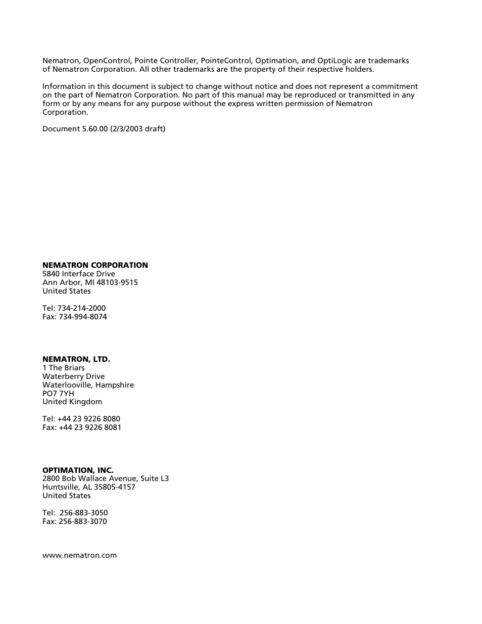 Nematron Pointe Controller User Manual | Page 2 / 441