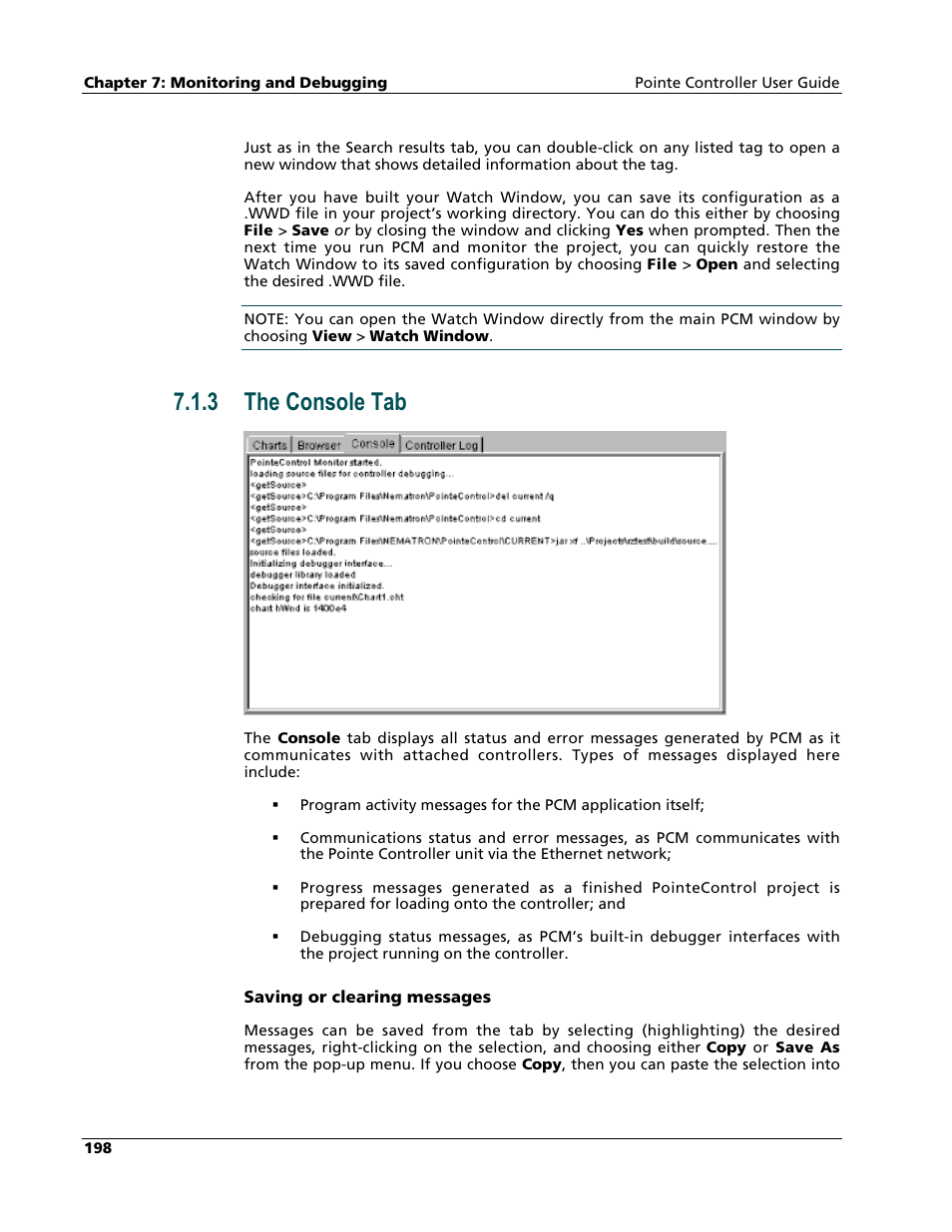 The console tab, 3 the console tab | Nematron Pointe Controller User Manual | Page 200 / 441